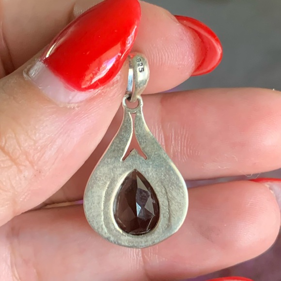 Smoky quartz sterling silver drop pendant - Picture 5 of 6
